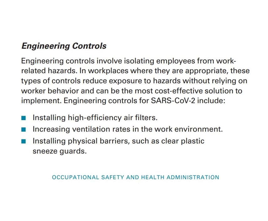 CDC Advises “Facilities should consider consulting with a heating, ventilation, and air conditioning engineer to ensure adequate ventilation in work areas to help minimize workers’ potential exposures.”